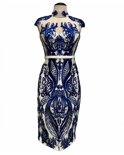 Bariano Structured Embroidery Gown - Blue
