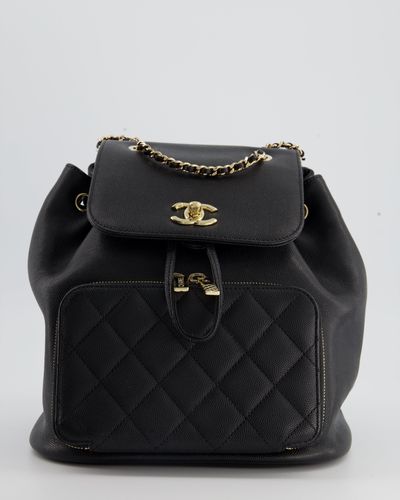 Chanel Cc Caviar Leather Backpack With Champagne Gold Hardware - Black