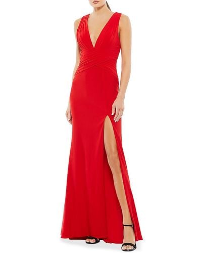 Ieena for Mac Duggal Pleated Long Evening Dress - Red