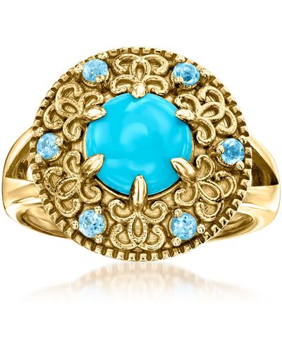 Ross-Simons Turquoise And Swiss Topaz Etruscan-style Ring - Metallic