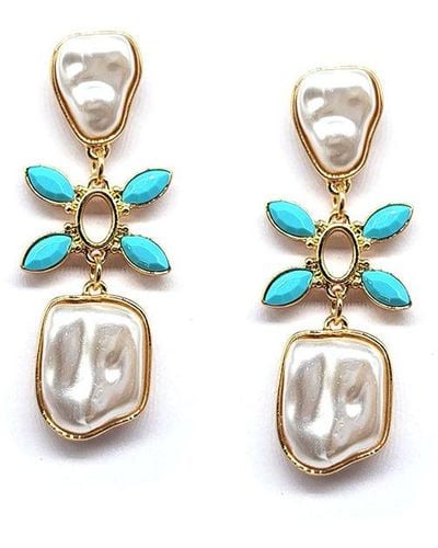 A Blonde and Her Bag Pearl And Turquoise Flower Drop Earring - Blue