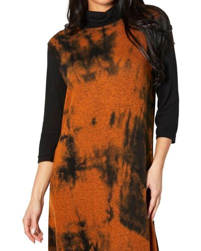 French Kyss Marble Wash Turtleneck Dress - Brown
