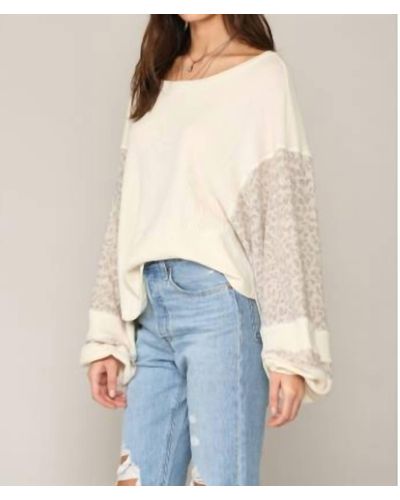 By Together Leopard Detailed Knit Hacci Oversized Top - Blue