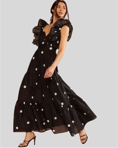 Cynthia Rowley Polka Dots Ruffle Dress - Black