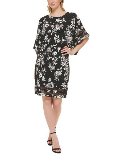 Jessica Howard Petites Floral Print Polyester Sheath Dress - Black
