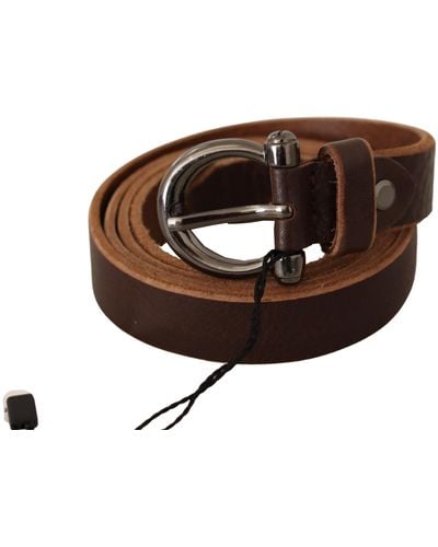 John Galliano Leather Logo Design Round Buckle Waist Belt - Black