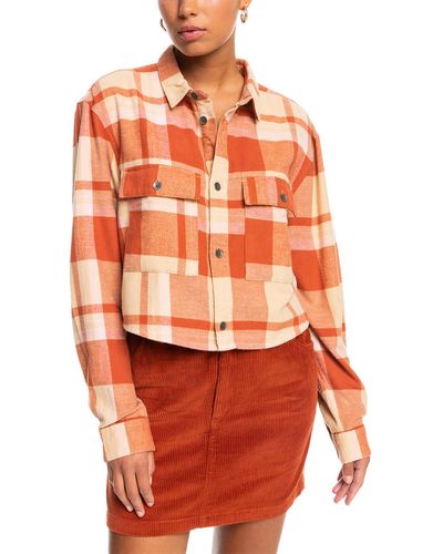 Roxy Cotton Checkered Blouse - Orange