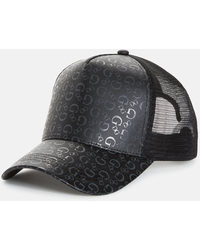 Guess Factory Logo Print Faux-leather Trucker Hat - Black