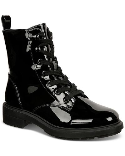Alfani Terissap Comfort Insole Patent Combat & Lace-up Boots - Black