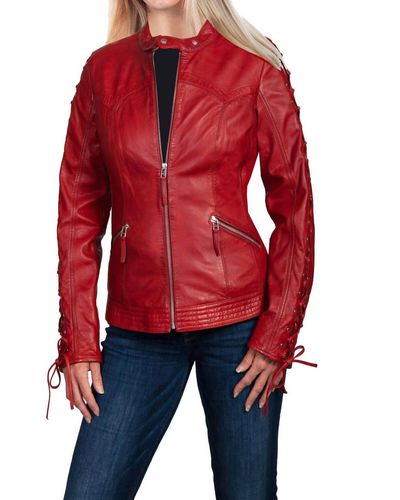 Scully Lamb Leather Laced Sleeve Jacket - Red