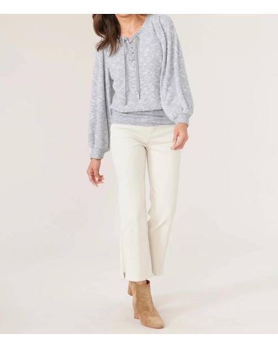 Democracy Long Puff Blouson Sleeve Knit Top In Heather Slate - Natural