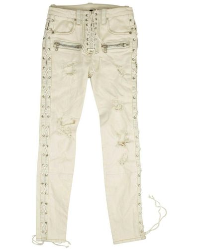 Unravel Project Washout Denim Side Lace Up Skinny Jeans - Natural