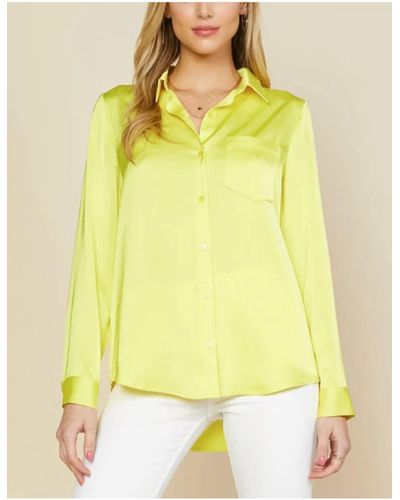 Skies Are Blue Satin Button Down Shirt In Lime Yellow
