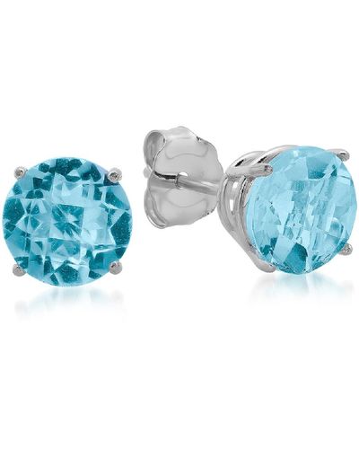 MAX + STONE 10k White Gold 6mm Round Stud Earrings - Blue