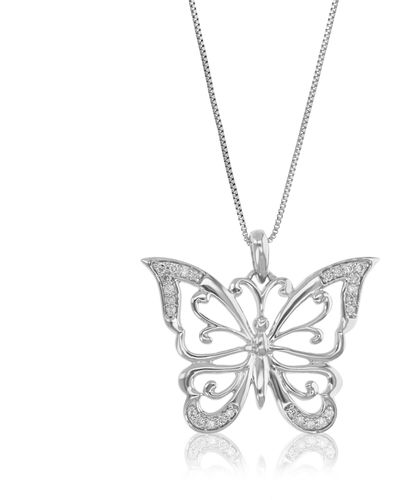 Vir Jewels 1/10 Cttw Lab Grown Diamond Butterfly Pendant Necklace .925 Sterling With 18 Inch Chain 2/3 Inch - Metallic