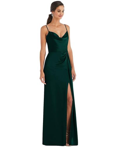 Dessy Collection Cowl-neck Draped Wrap Maxi Dress With Front Slit - Green