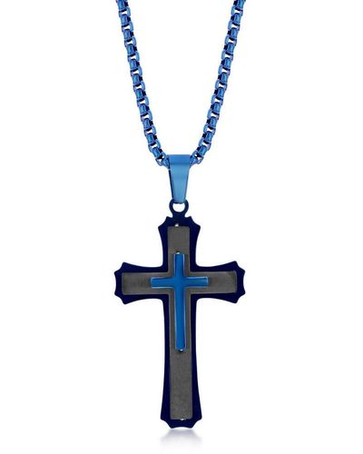 Black Jack Jewelry Stainless Steel Black & 3d Cross Necklace - Blue