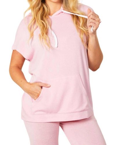 French Kyss Sleeveless Hoodie With Pocket - Pink