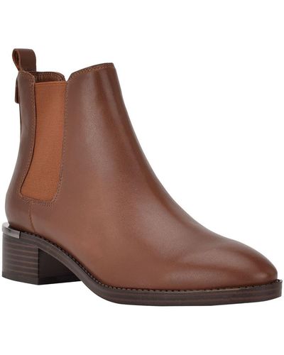 Calvin Klein Demmie Leather Block Heel Ankle Boots - Brown
