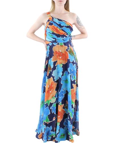 Lauren by Ralph Lauren Zurinda Chiffon Floral Print Evening Dress - Blue