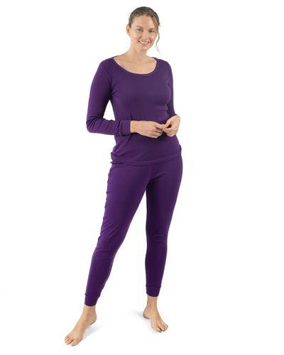 Leveret Two Piece Cotton Pajamas Boho Solid Color - Purple