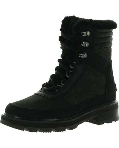 Sorel Lennox Lace Cozy Stkd Wp Leather Waterproof Combat & Lace-up Boots - Black