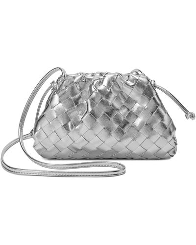 Tiffany & Fred Full Grain Woven Leather Pouch/ Shoulder/ Clutch Bag - Gray