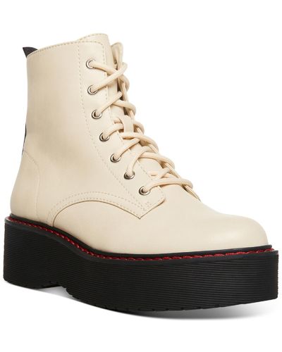 Steve Madden Kreed Lug Sole Patent Ankle Boots - Natural