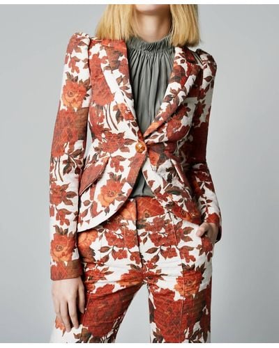 Smythe Rust Floral Pouf Sleeve Jacket - Red
