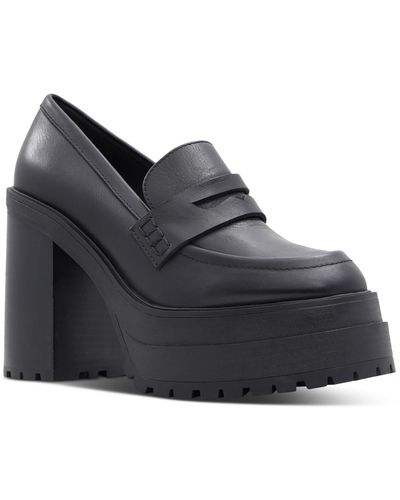 ALDO Big Soul Leather Slip On Platform Heels - Black