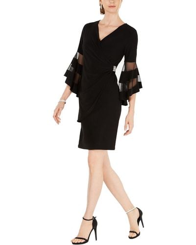 R & M Richards Petites Embellished Bell Sleeve Cocktail Dress - Black