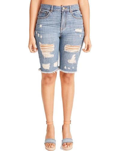 Madden Girl Maggie Denim Knee-length Cutoff Shorts - Blue