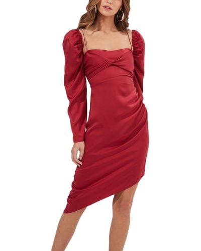 Astr Claudina Rouched Embellished Midi Dress - Red