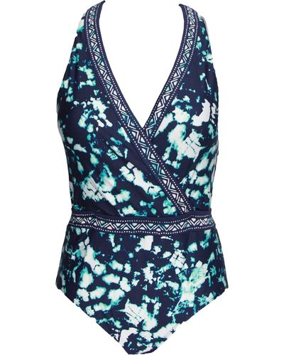Jantzen Printed Surplice One-piece Swimsuit - Blue