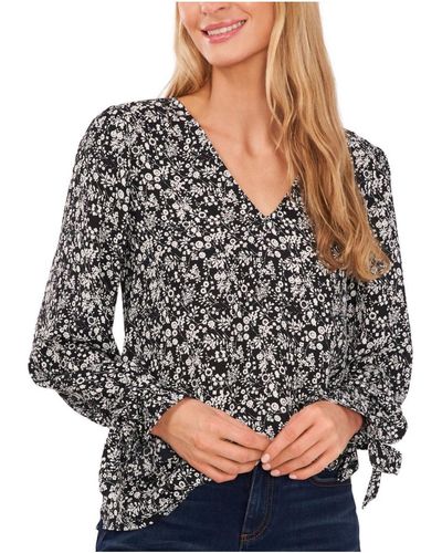 Cece Tie Sleeves Floral Blouse - Gray