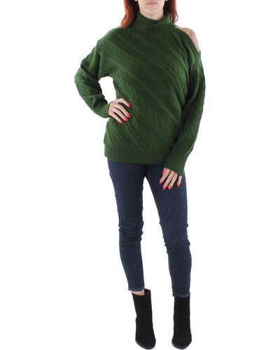 BCBGMAXAZRIA Cable Knit Pullover Turtleneck Sweater - Green
