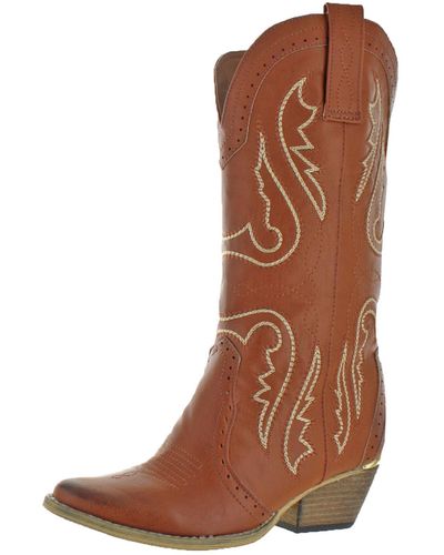 Very Volatile Raspy Mid Calf Pull On Cowboy, Western Boots - Natural