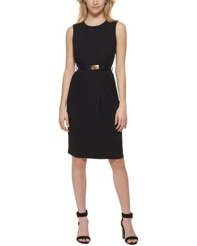 Calvin Klein Pleated Knee Length Sheath Dress - Black