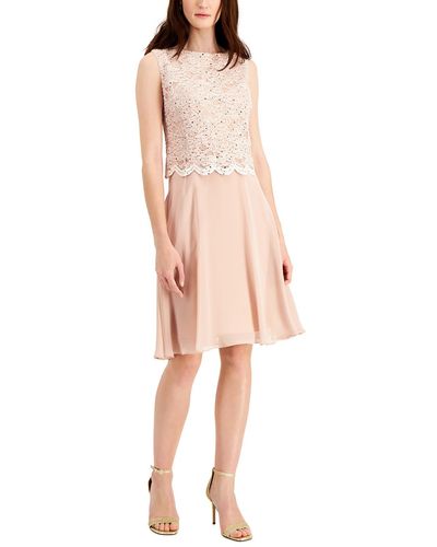 Connected Apparel Lace Overlay Knee-length Fit & Flare Dress - Pink