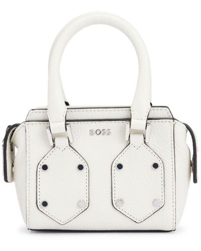 BOSS Grained-leather Mini Bag With Branded Hardware - White