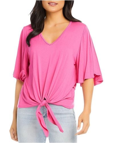Karen Kane Flutter Sleeve Knot-front T-shirt - Pink