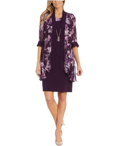 R & M Richards Floral Short Two Piece Dress - Purple