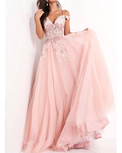 Jovani Off The Shoulder Embellished Evening Dress - Pink
