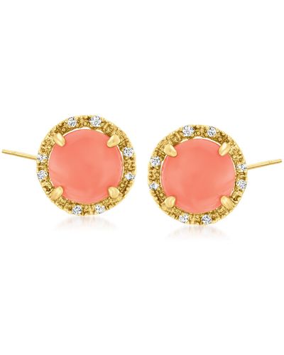Ross-Simons Coral And Diamond-accented Stud Earrings - Pink