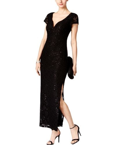 Connected Apparel Petites Sequined Lace Evening Dress - Black