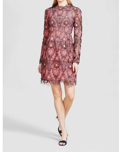Lela Rose Corded Heart Lace Dress - Red