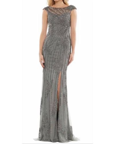 Marsoni by Colors Beaded Lace Tulle Gown - Gray