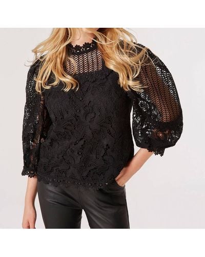 Apricot Victoriana Mixed Lace Top In Black