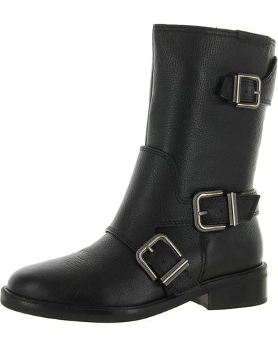 Vince Camuto Alicenta Leather Buckle Mid-calf Boots - Black