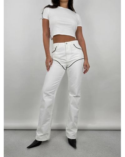 NA-KD Contrast Chap Stitch Relaxed Jeans In Ivory - Gray
